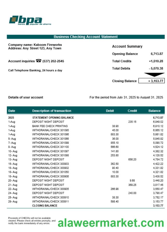 Cuba Banco Popular de Ahorro (BPA) company statement Word and PDF format